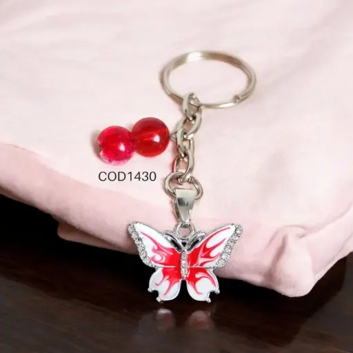 Llavero de Mariposa roja con blanco.