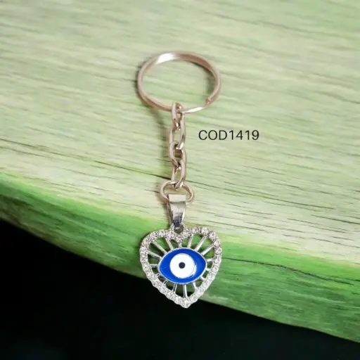Llavero de corazón con ojo, plateado.